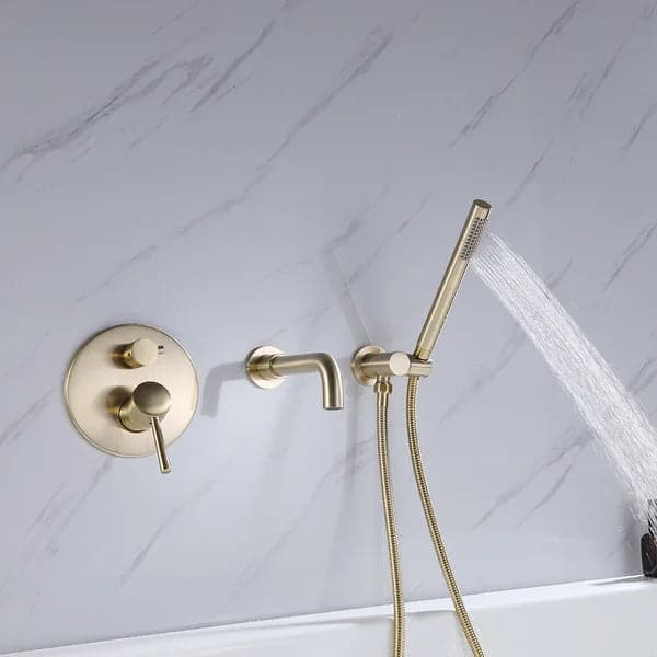 Modern Single Handle Wall-Mount Swivel Tub Filler Faucet with Handshower Brass