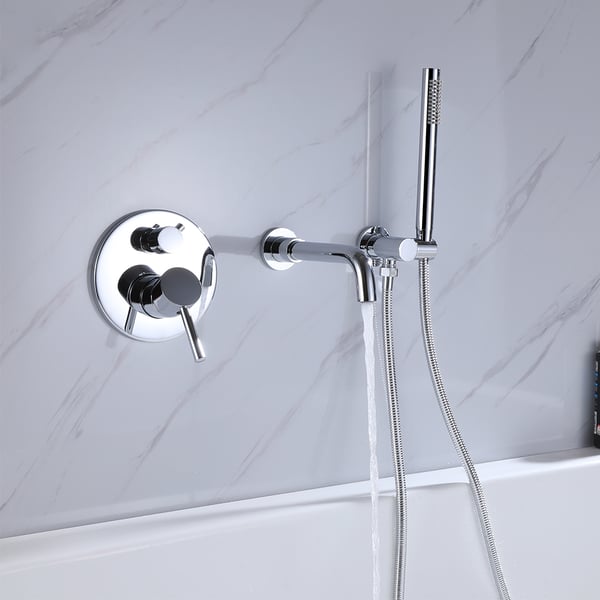 Modern Wall-Mount Swivel Bathtub Filler Faucet with Handshower in Polished Chrome