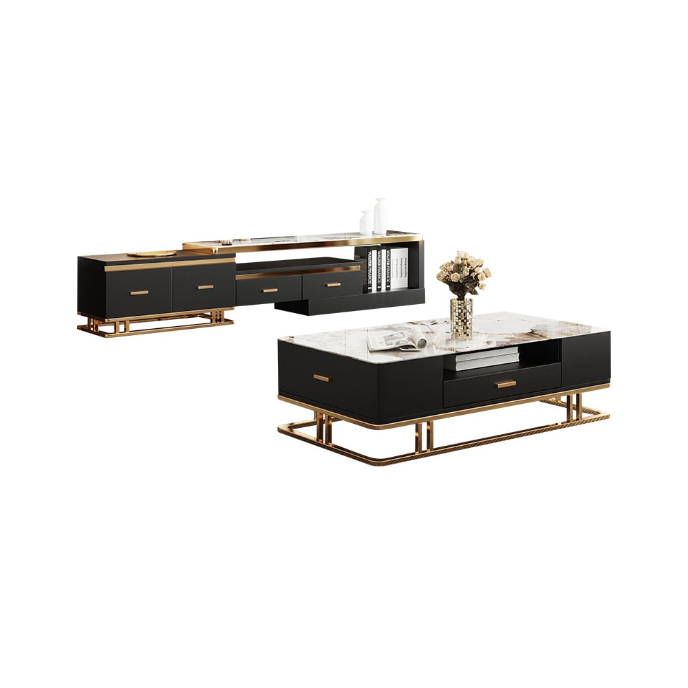 Modern TV Stand & Coffee Table Set for 100" TV in Black with Drawers