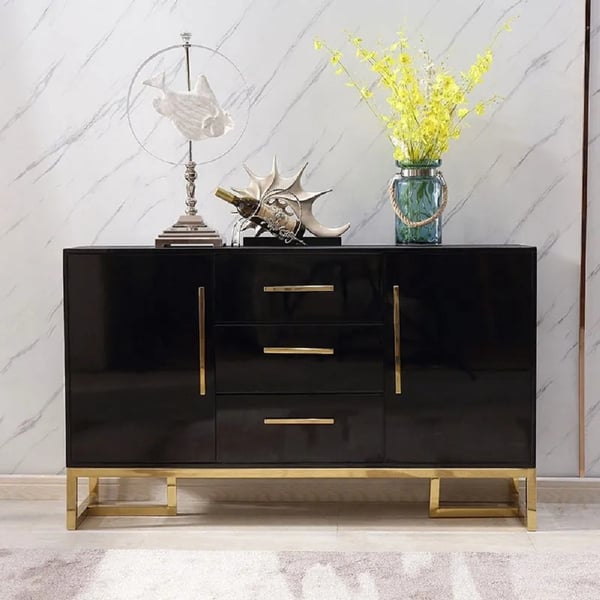 Black 47 Inches Wood Kitchen Sideboard with Drawers Modern Sideboard Buffet