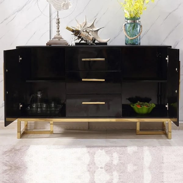 Black 47 Inches Wood Kitchen Sideboard with Drawers Modern Sideboard Buffet