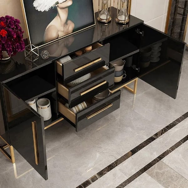 Black 47 Inches Wood Kitchen Sideboard with Drawers Modern Sideboard Buffet