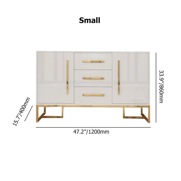 Modern 47 Inches White Buffet 2 Doors & 3 Drawers Kitchen Storage Sideboard Cabinet Gold