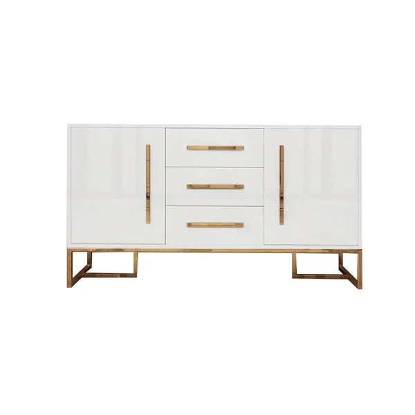 Modern 47 Inches White Buffet 2 Doors & 3 Drawers Kitchen Storage Sideboard Cabinet Gold