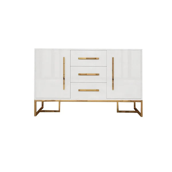 Modern 47 Inches White Buffet 2 Doors & 3 Drawers Kitchen Storage Sideboard Cabinet Gold