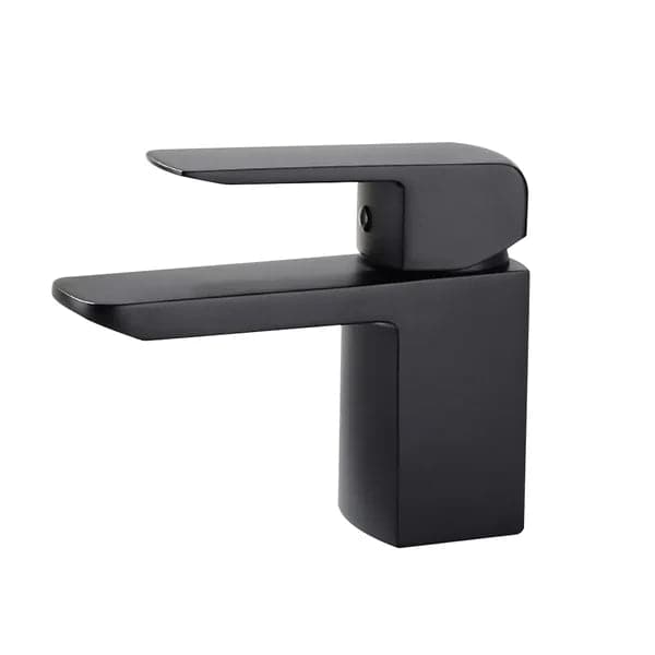 Robinet de lavabo de salle de bain cascade à 1 poignée et monotrou élégant et minimaliste en noir mat