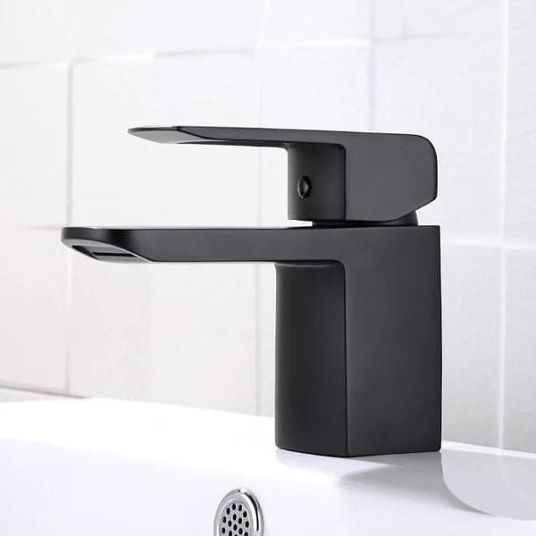 Robinet de lavabo de salle de bain cascade à 1 poignée et monotrou élégant et minimaliste en noir mat