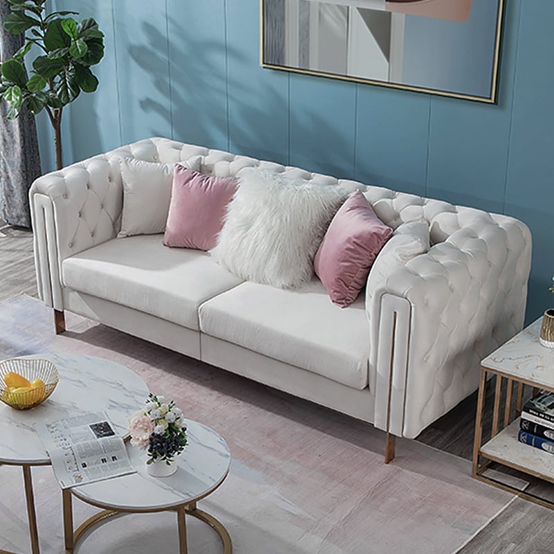 Taree 86.6" Modern Velvet Upholstered Sofa 2-Seater Sofa White Tufted Sofa