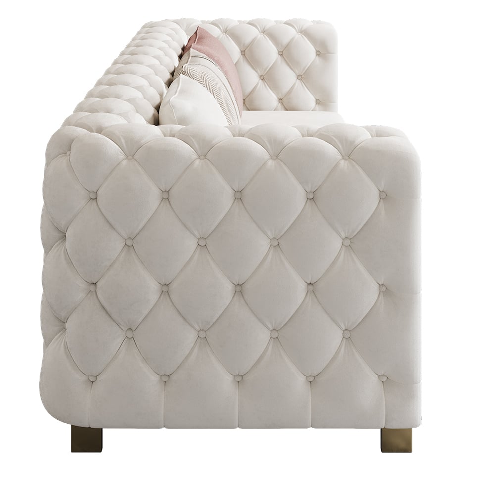 Taree 86.6" Modern Velvet Upholstered Sofa 2-Seater Sofa White Tufted Sofa