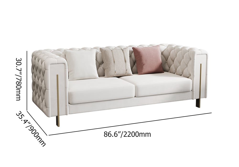 Taree 86.6" Modern Velvet Upholstered Sofa 2-Seater Sofa White Tufted Sofa