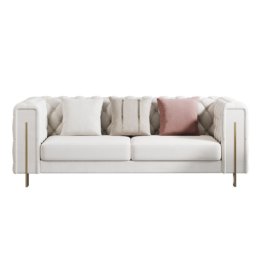 Taree 86.6" Modern Velvet Upholstered Sofa 2-Seater Sofa White Tufted Sofa