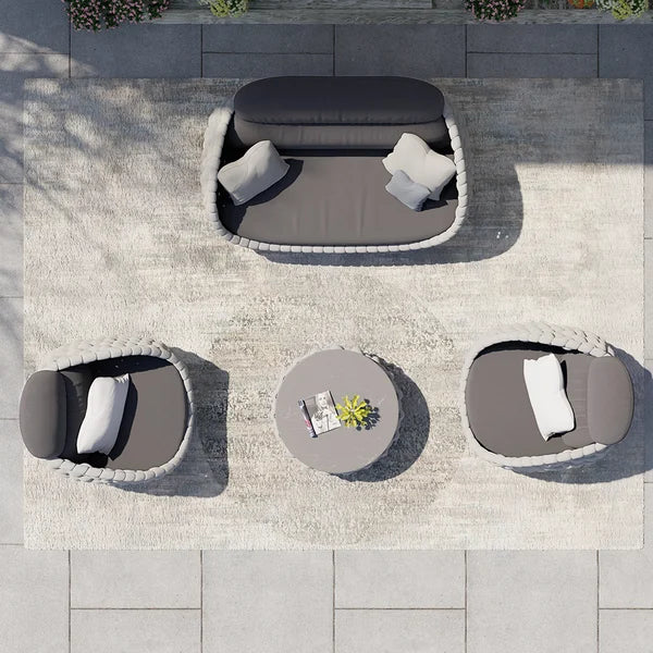 4 Pieces Textilene Rope Woven Outdoor Sectional Sofa Set with Round Coffee Table#Gray-S