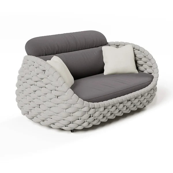 4 Pieces Textilene Rope Woven Outdoor Sectional Sofa Set with Round Coffee Table#Gray-S