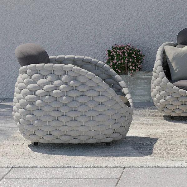 Modern Outdoor Chair Woven Textilene Rope Armchair with Removable Cushion in Gray/Black#Gray-S