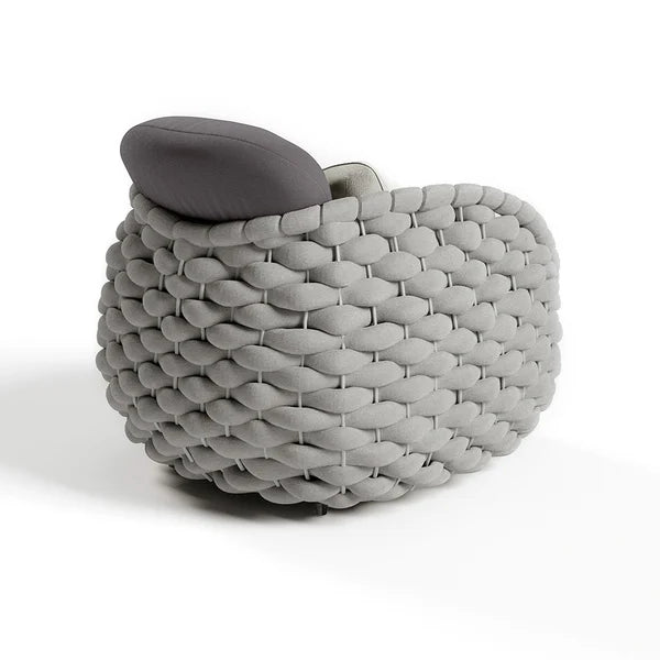 Modern Outdoor Chair Woven Textilene Rope Armchair with Removable Cushion in Gray/Black#Gray-S