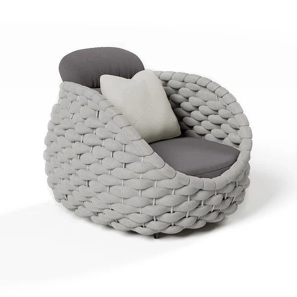 Modern Outdoor Chair Woven Textilene Rope Armchair with Removable Cushion in Gray/Black#Gray-S