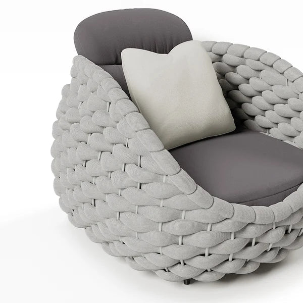 Modern Outdoor Chair Woven Textilene Rope Armchair with Removable Cushion in Gray/Black#Gray-S