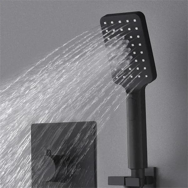 16"/20" Thermostatic Shower System with Handheld Shower in Matte Black Solid Brass