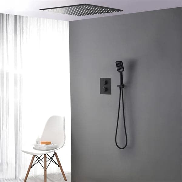 16"/20" Thermostatic Shower System with Handheld Shower in Matte Black Solid Brass