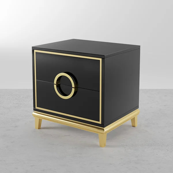 Tile White Modern Bedroom Nightstand with 2 Drawers in Gold Legs#Black