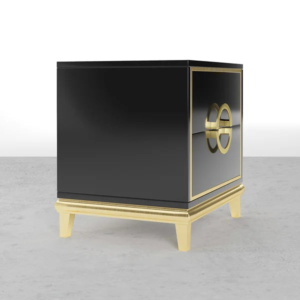 Tile White Modern Bedroom Nightstand with 2 Drawers in Gold Legs#Black