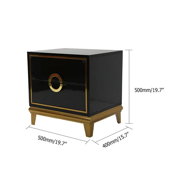 Tile White Modern Bedroom Nightstand with 2 Drawers in Gold Legs#Black