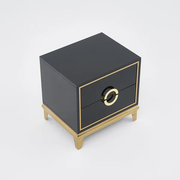 Tile White Modern Bedroom Nightstand with 2 Drawers in Gold Legs#Black