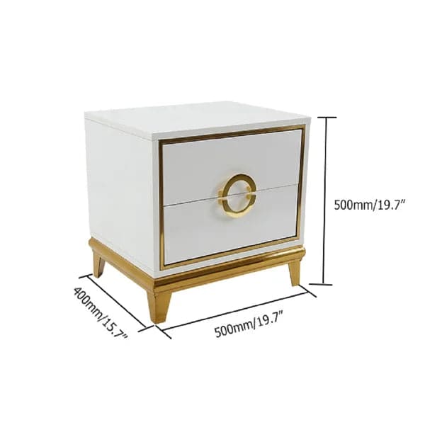 Tile White Modern Bedroom Nightstand with 2 Drawers in Gold Legs#White