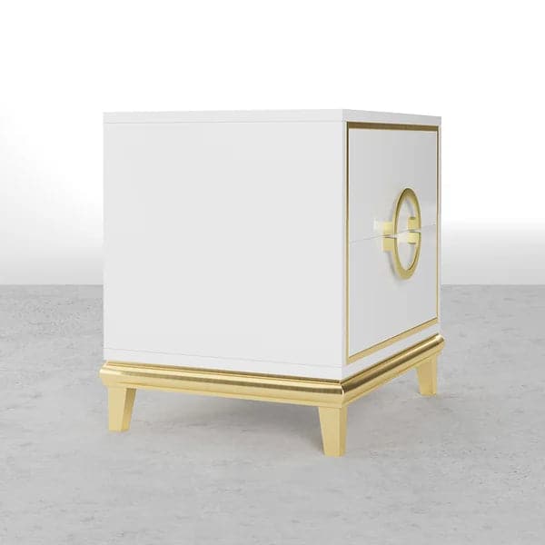 Tile White Modern Bedroom Nightstand with 2 Drawers in Gold Legs#White