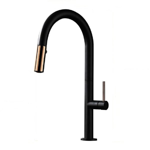 Touch Pull Down Sprayer Kitchen Faucet with Double Function in Black & Rose Gold