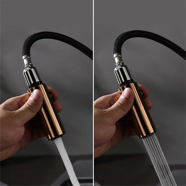 Touch Pull Down Sprayer Kitchen Faucet with Double Function in Black & Rose Gold