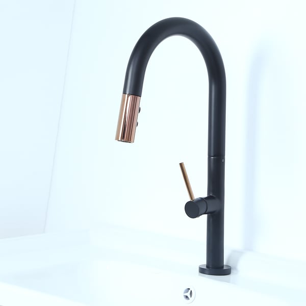 Touch Pull Down Sprayer Kitchen Faucet with Double Function in Black & Rose Gold