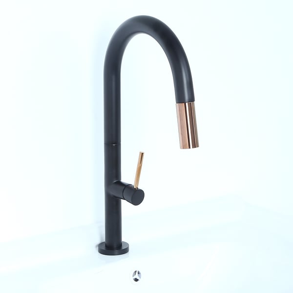 Touch Pull Down Sprayer Kitchen Faucet with Double Function in Black & Rose Gold