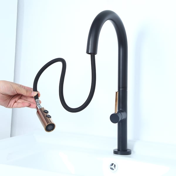 Touch Pull Down Sprayer Kitchen Faucet with Double Function in Black & Rose Gold