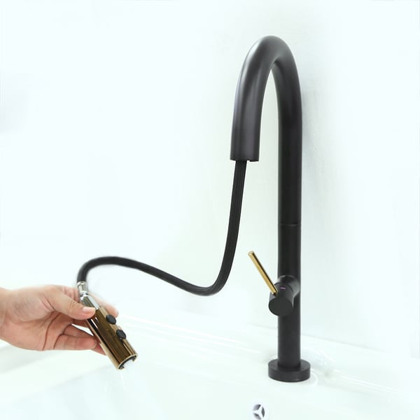 Touch Pull Down Sprayer Kitchen Faucet with Double Function in Black & Rose Gold