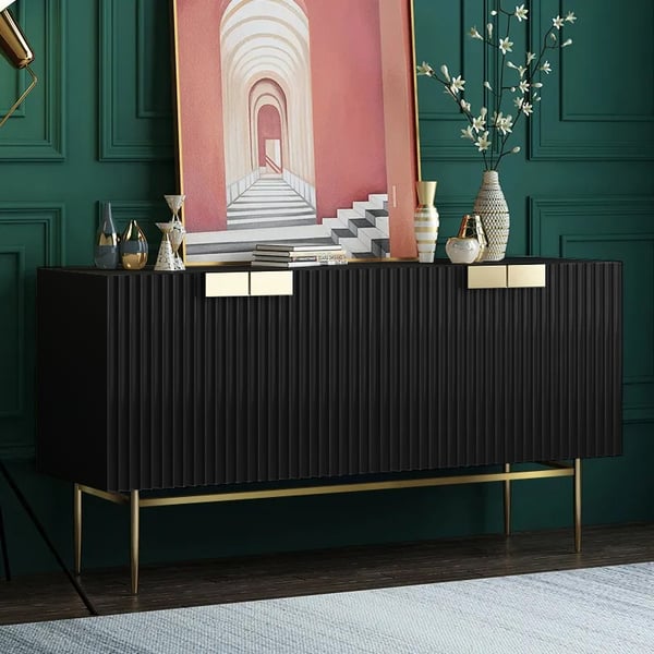 59 Inches Black Sideboard Buffet with Doors Accent Cabinet with Storage 4 doors