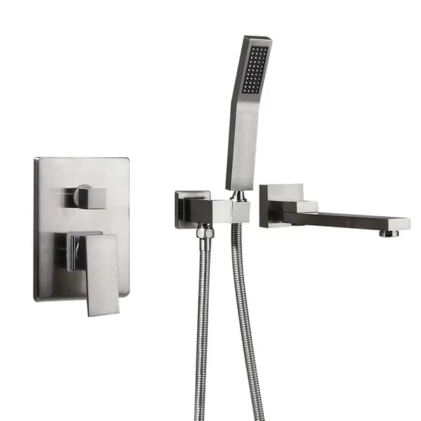 Brushed Nickel Wall Mounted Swirling Tub Filler Faucet with Hand Shower