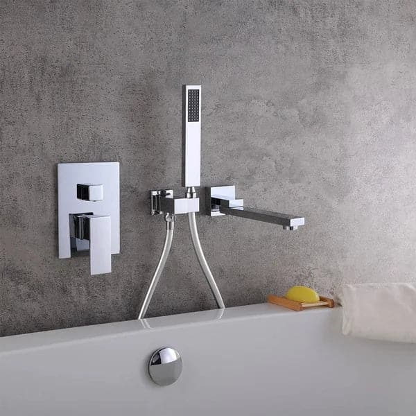 Chrome Wall Mounted Swirling Tub Filler Faucet with Hand Shower