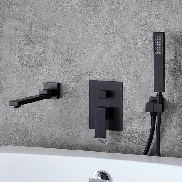 Matte Black Wall Mounted Swirling Tub Filler Faucet with Hand Shower