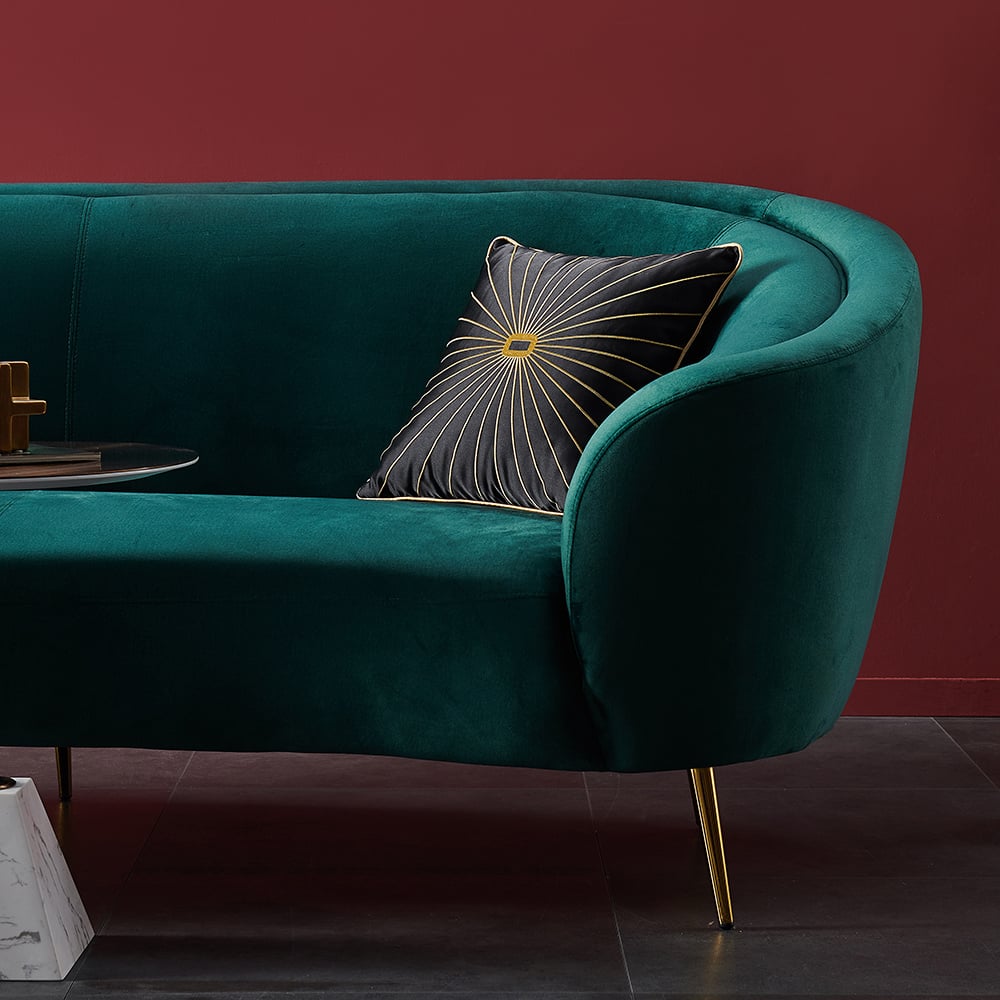 Velly Modern 92" Deep Green Velvet Sofa with Metal Legs