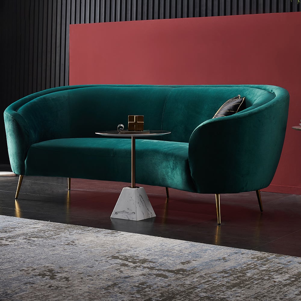 Velly Modern 92" Deep Green Velvet Sofa with Metal Legs