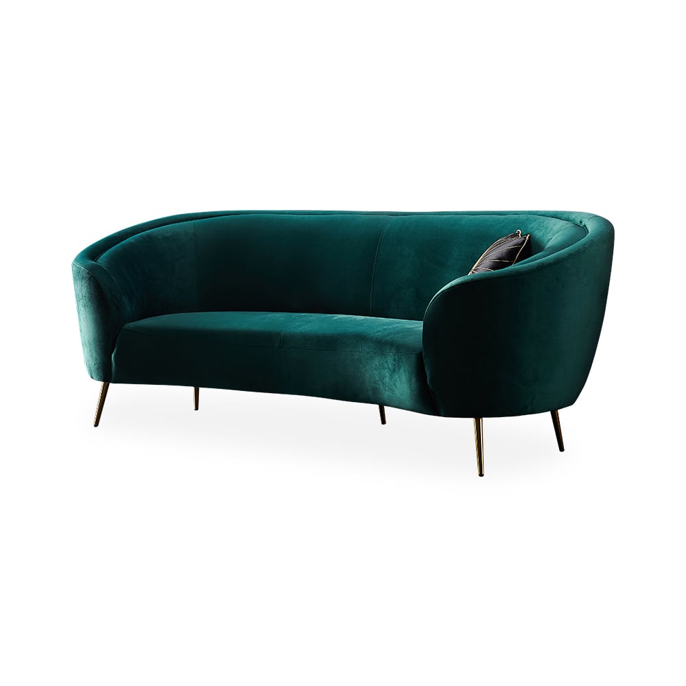 Velly Modern 92" Deep Green Velvet Sofa with Metal Legs