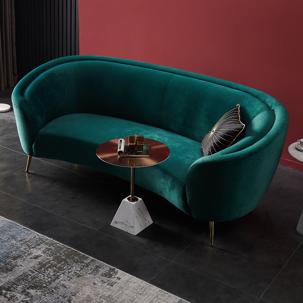 Velly Modern 92" Deep Green Velvet Sofa with Metal Legs