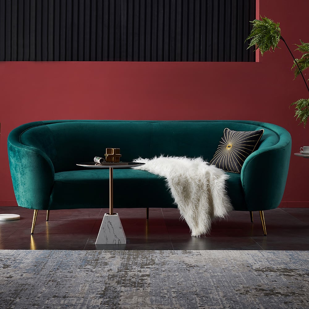 Velly Modern 92" Deep Green Velvet Sofa with Metal Legs