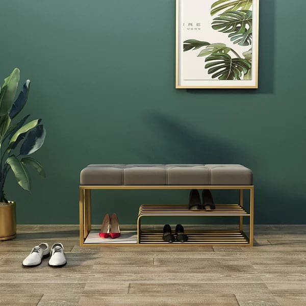 Velvet Upholstered Entryway Bench with Storage Bed Bench in Gray