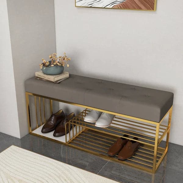 Velvet Upholstered Entryway Bench with Storage Bed Bench in Gray