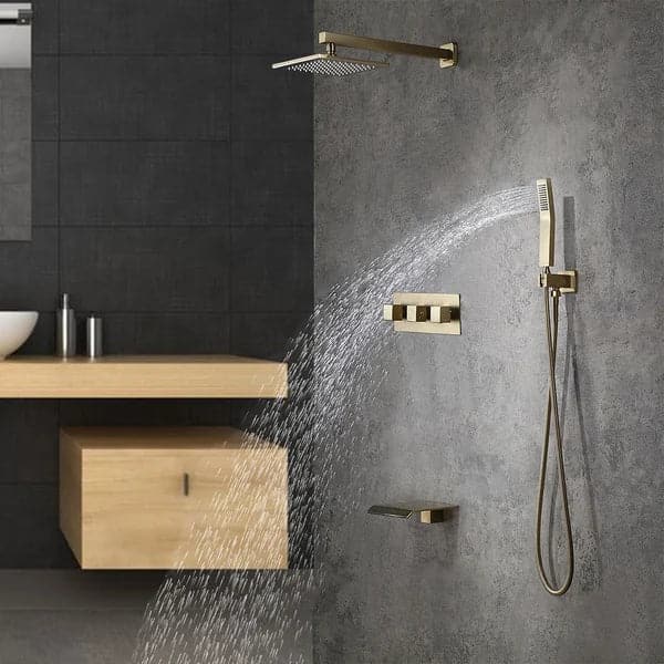 Wall-Mounted 8 Inches Shower System in Brushed Gold 3 Function Shower Fixture Tub Spout