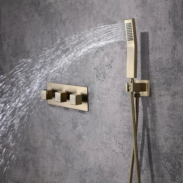 Wall-Mounted 8 Inches Shower System in Brushed Gold 3 Function Shower Fixture Tub Spout