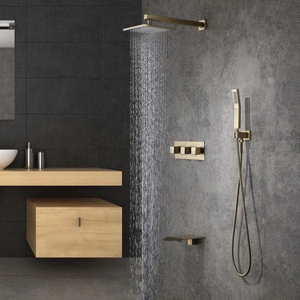 Wall-Mounted 8 Inches Shower System in Brushed Gold 3 Function Shower Fixture Tub Spout