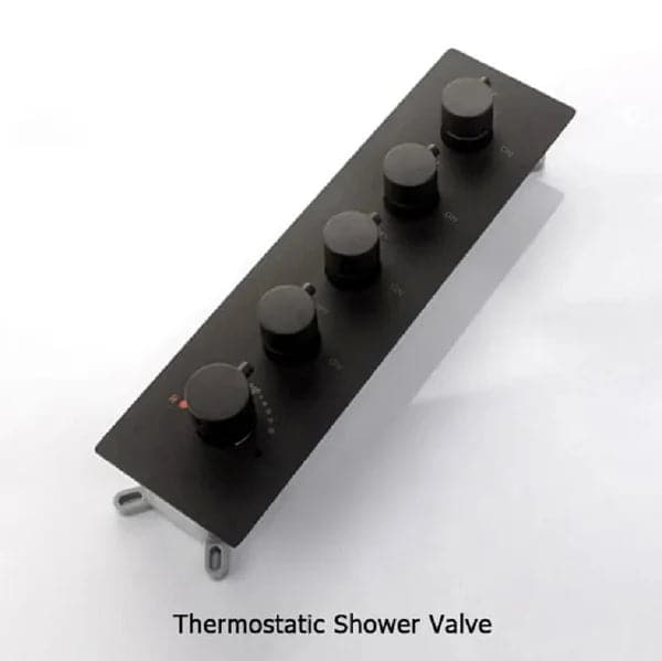 Wall Mounted Waterfall Rain Thermostatic Shower System with 3 Body Sprays in Matte Black